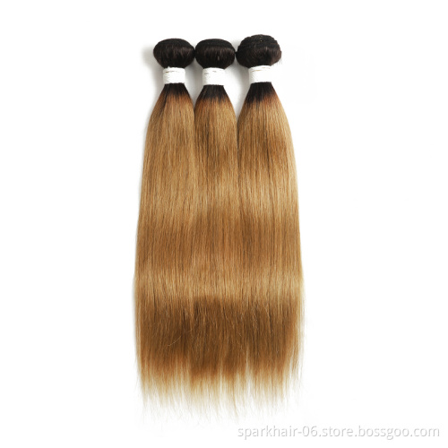 SPARK 10A Ombre Human Hair Bundles 1b/27 Brazilian Honey Blonde Straight Hair Extension Weave 34 36 38 40 Inch Cheap Hair Vendor